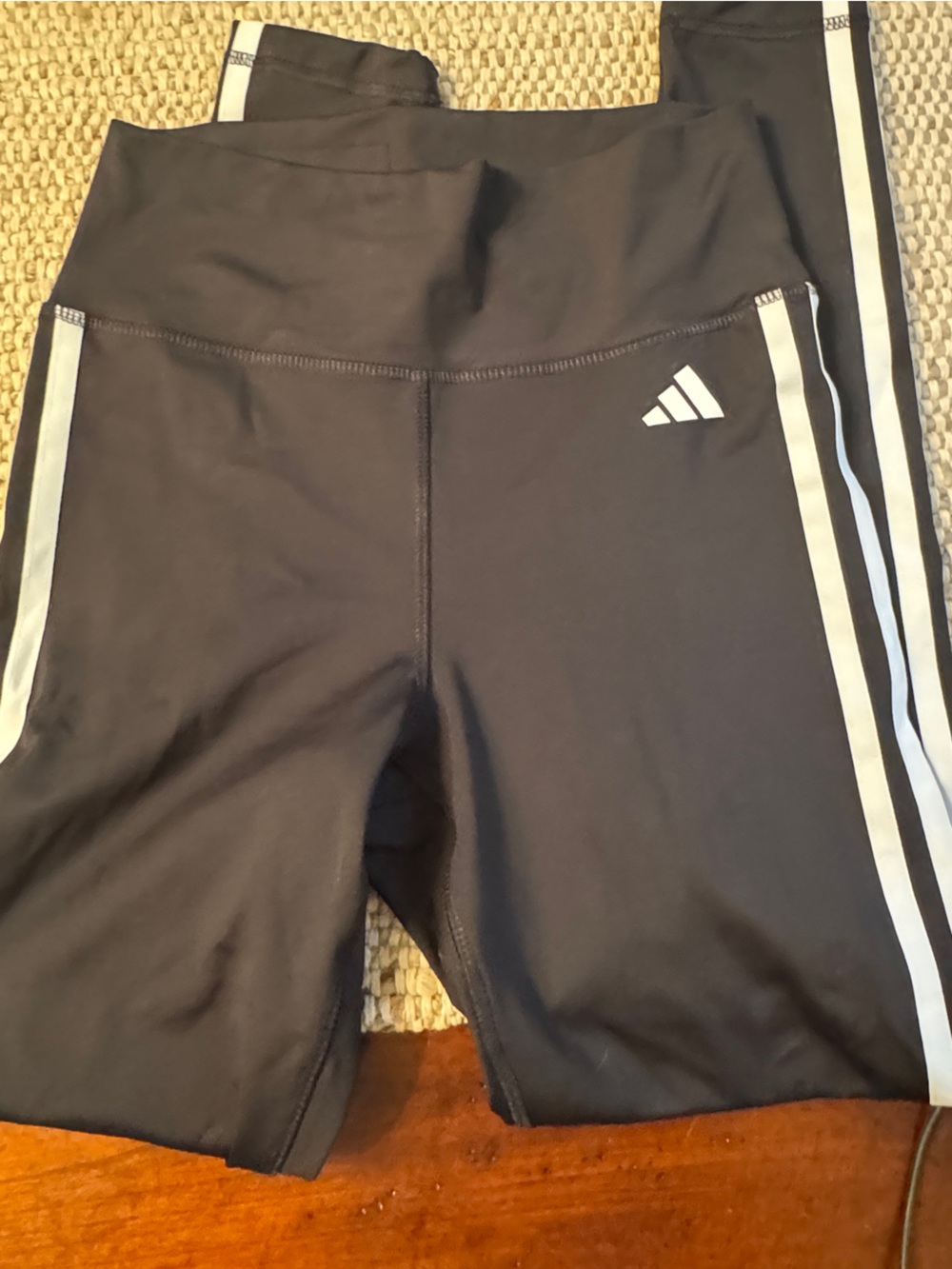 Adidas AEROREADY Black White 3 Stripe High Rise Leggings Small Tight Fit